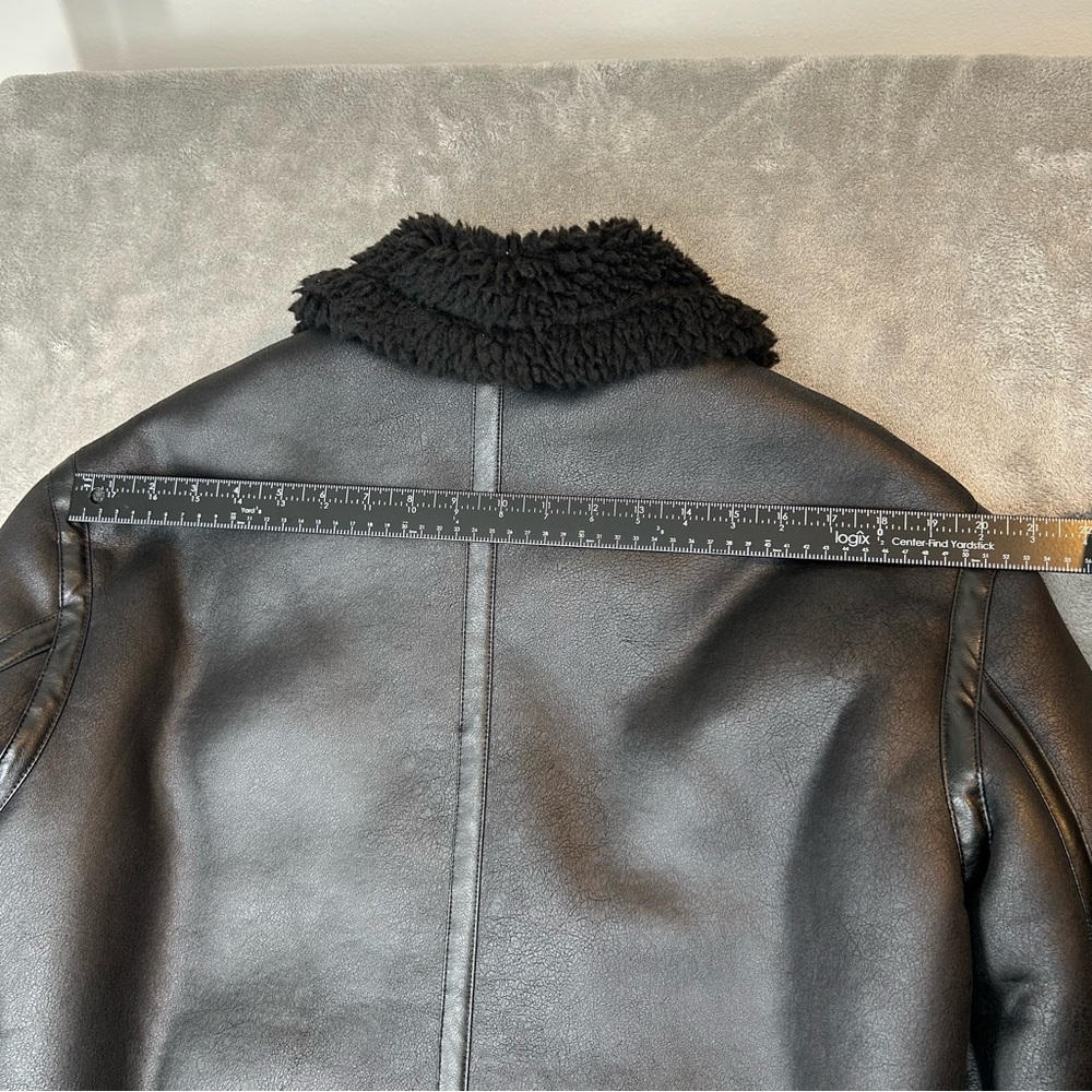 ZARA Biker Moto Jacket Coat Womens Faux Leather Fur Size M Color Black Aviator - Picture 14 of 16